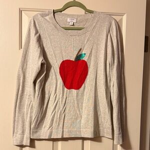 J. Crew Light Gray Sweater with Red Apple Motif